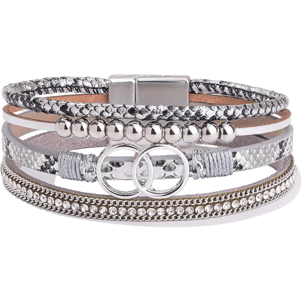 Leather Cuff Bracelets Beaded Infinity Jewelry Fo… - image 1